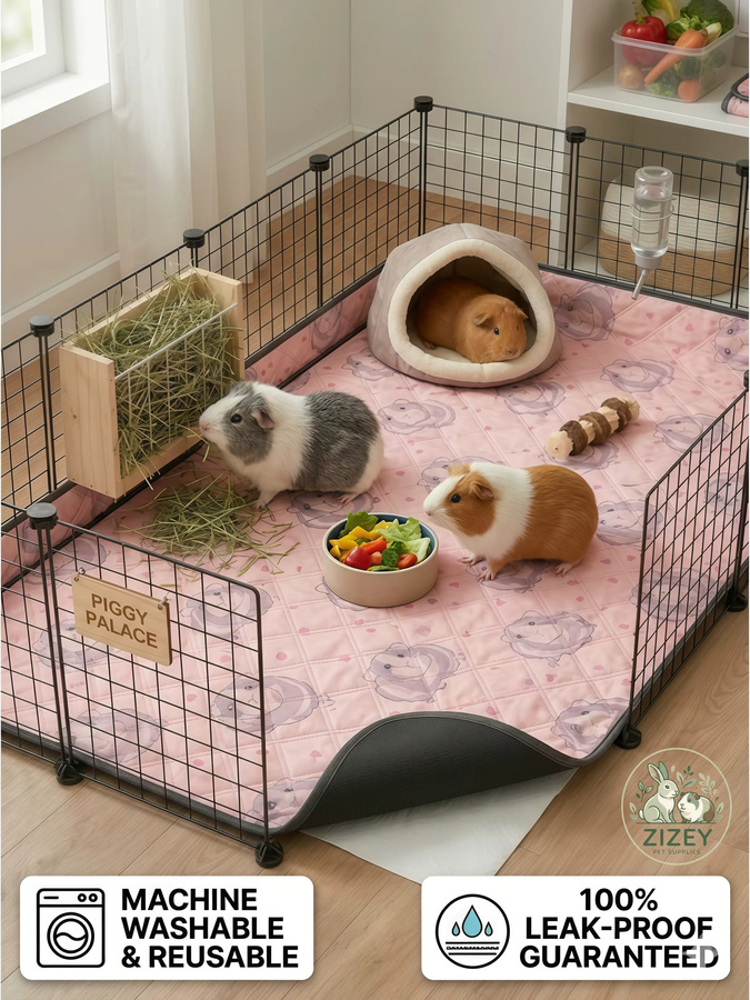 Wasserdichte und wiederverwendbare Kleintier-Käfigmatte als saugfähige Urinunterlage für Kaninchen und Hamster in Pink - Bild 7