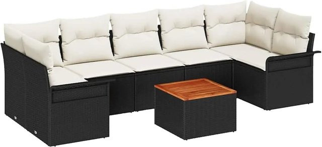 vidaXL Garten-Sofa-Set 8-teilig aus Polyrattan in Schwarz mit Polstern und Couchtisch für Terrasse und Balkon - Bild 1