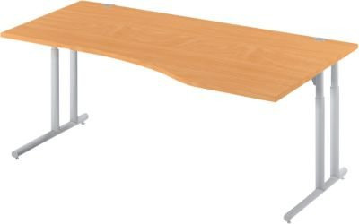 Schäfer Shop Select Schreibtisch COMBITEC Freiform mit C-Fuß und Kabeldurchlass, Buche/Weißaluminium, B: 1800 cm, T: 1000/800 cm, H: 67,7-81,7 cm - Bild 1