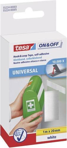 TESA On & Off 55224-03-00 Klettband zum Aufkleben mit Haft- und Flauschteil, Weiß, Länge: 1000 mm, Breite: 20 mm - Bild 1