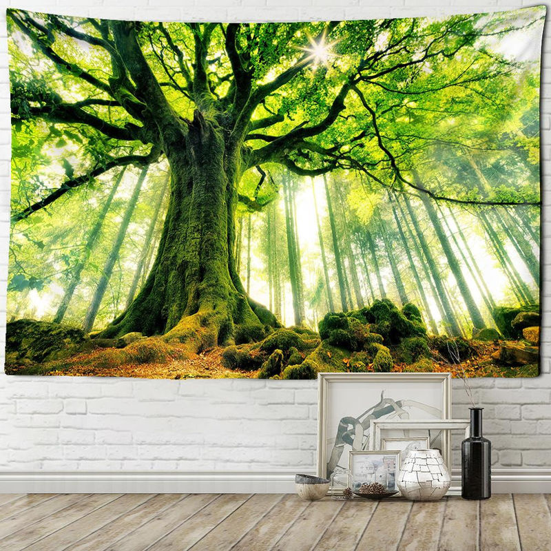 Super Six Wandteppich Natur Wald Landschaft Bohemian Stil Grün B: 95 cm, H: 70 cm - Bild 4