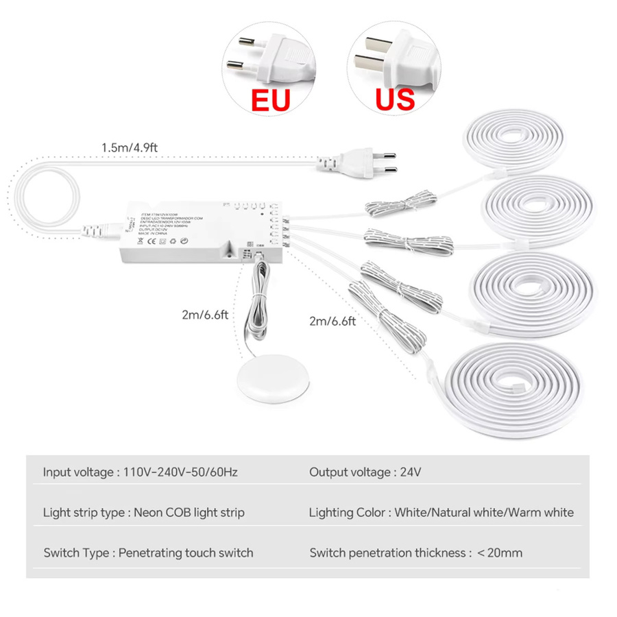 Guillermo COB LED Streifen Weiß, dimmbarer Neonlicht LED Streifen mit Touch-Schalter und Silikon Klebeband für Schrankbeleuchtung und Wandpaneele, 24V - Bild 4