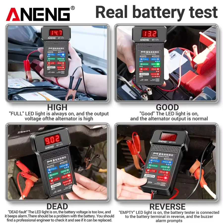 ANENG Multifunktionaler Batterietester BT-171 für 12 V mit LED-Display in Schwarz - Bild 3
