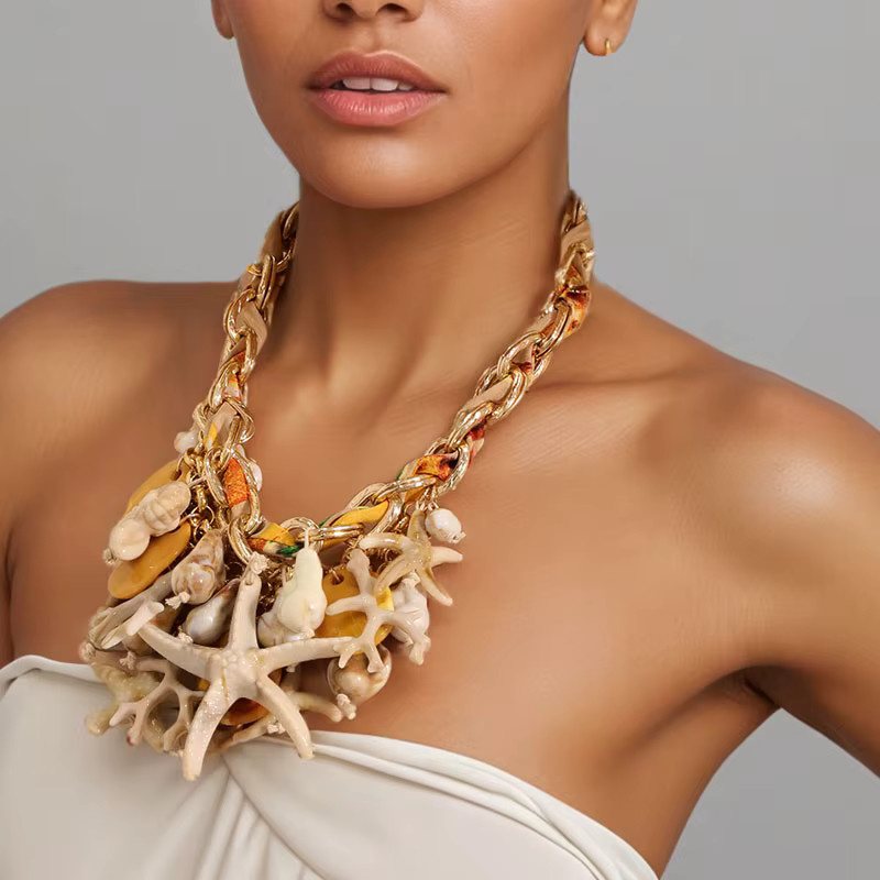 Halskette Seestern, Gold, Messing, Perle, Damen, Mädchen - Bild 1
