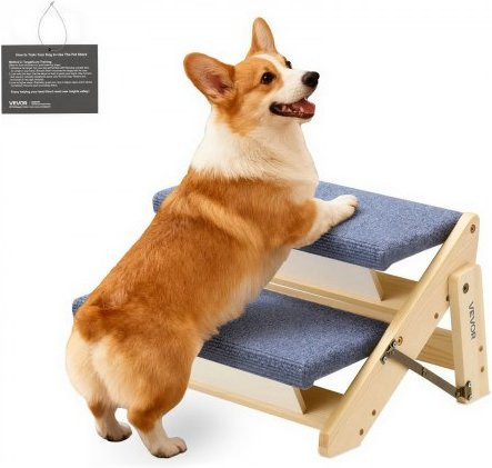 VEVOR Hundetreppe aus Holz, 2-stufige klappbare Haustiertreppe für kleine, mittlere und große Hunde sowie Katzen, rutschfest, Beige, B/T/H: 37,0 x 47,0 x 26,0 cm - Bild 1