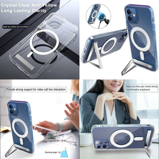 UYUXIO Handyhülle mit magnetischem Ständer für iPhone 15 Pro Max, 16, 17 Air, 14, 13, 12, 11 in Transparent - Bild 1