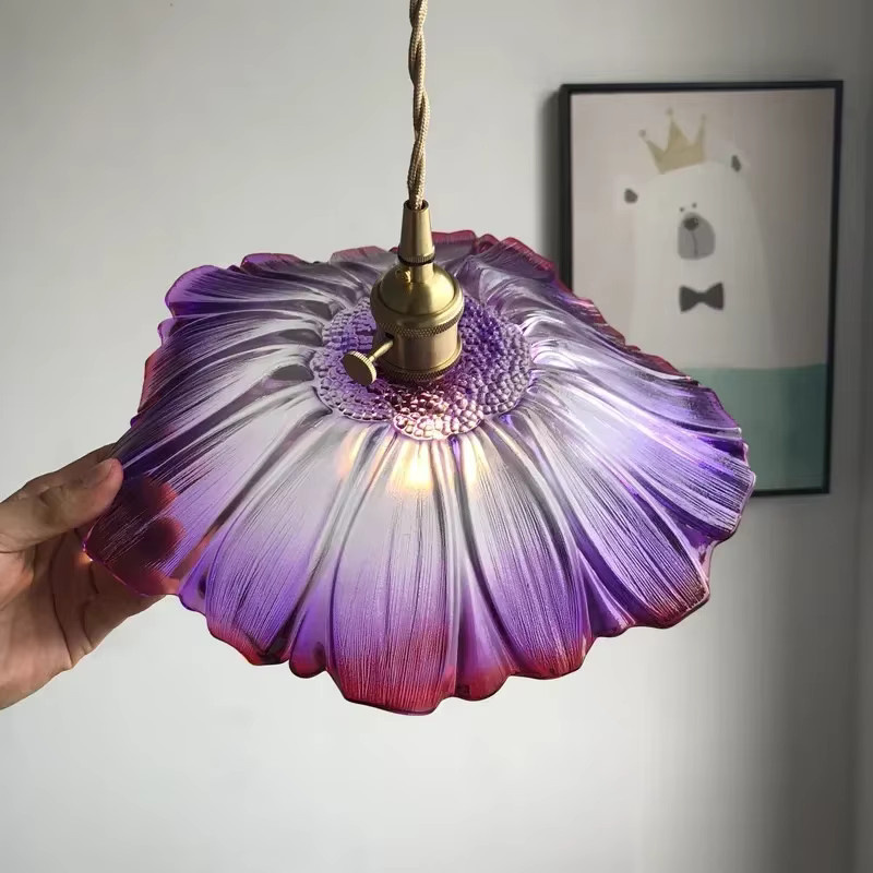 ZCTOP Moderne Pendelleuchte aus Glas und Metall in Blumen-Design, Transparent/Multicolour mit Gold/Messing-Details für Wohnzimmer und Schlafzimmer - Bild 2