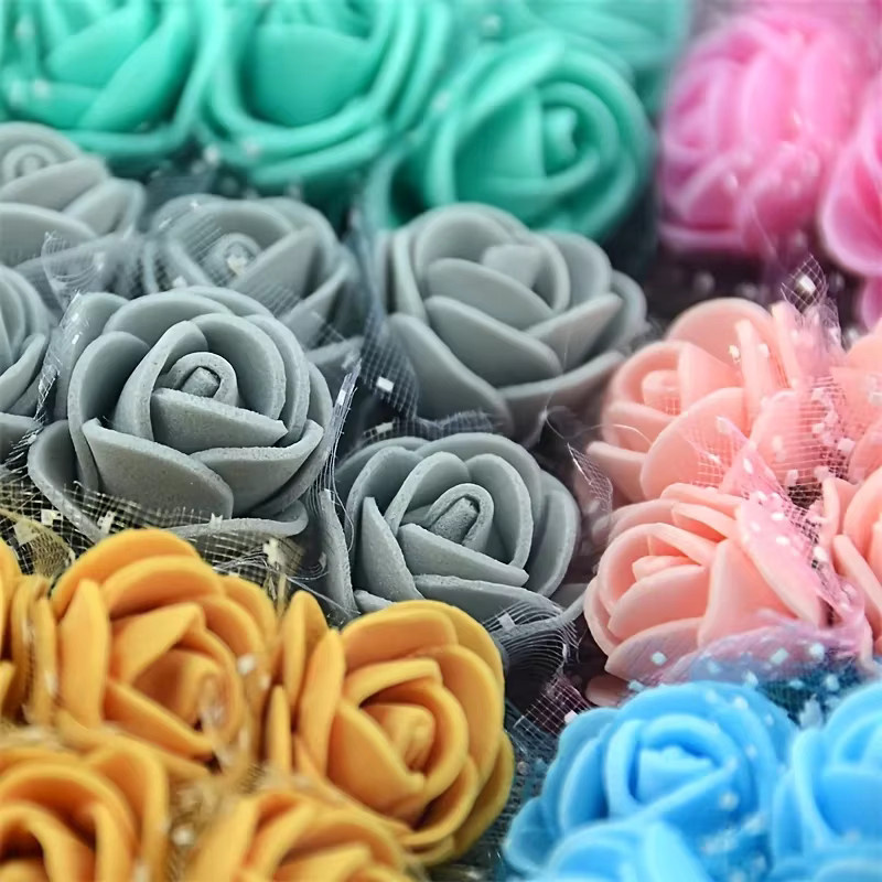 144 Stück Mini Rosen Schaumblumen in Weiß und Multicolour, Durchmesser: 2 cm, für Hochzeit, Dekoration und DIY-Projekte - Bild 2
