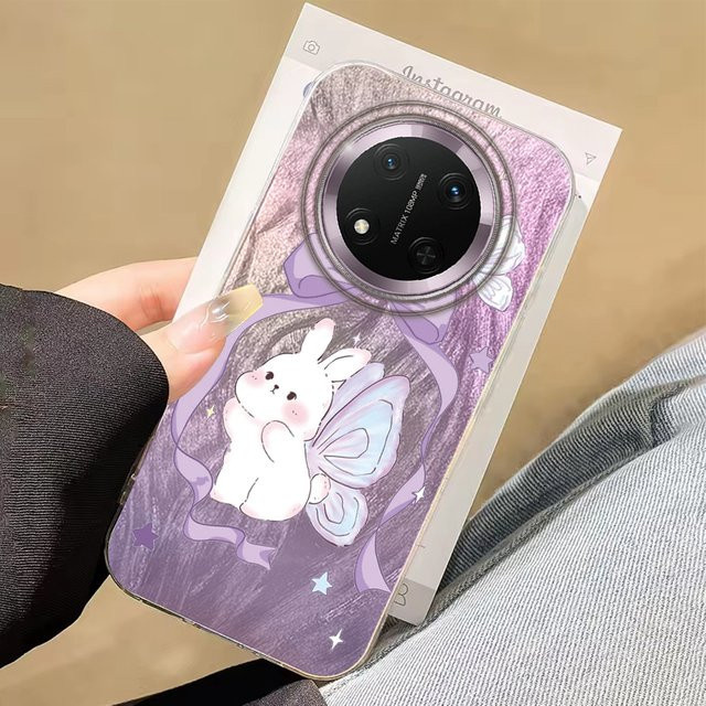 Handyhülle mit Cartoon Lila Kaninchen und Blumenmuster für Honor Magic 7 Lite, X9C, X9A, X8A, X8B, 200 Pro und 400 - Bild 1