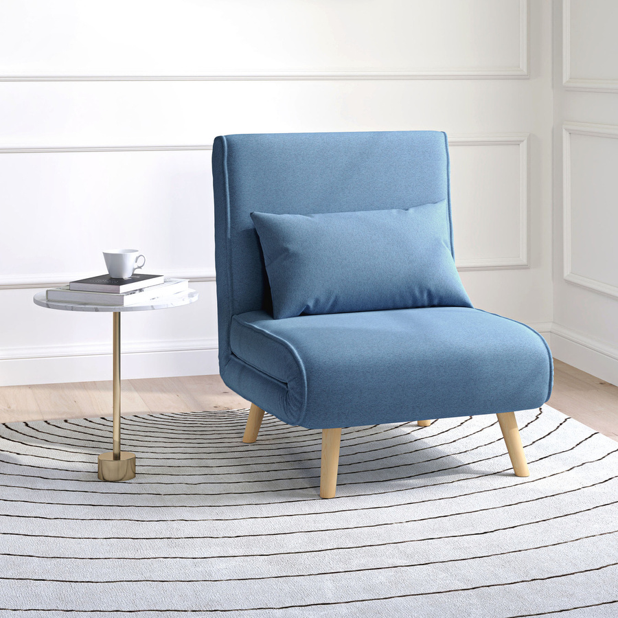 HOMCOM 3-in-1 Schlafsessel in Blau als 1-Sitzer, Sessel und Gästebett mit 5-fach verstellbarer Rückenlehne und inklusive Kissen - Bild 2