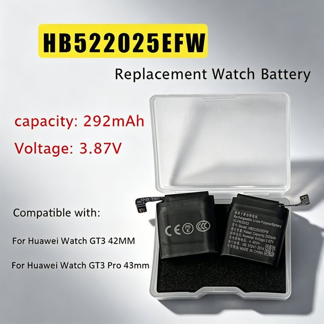 Huawei Ersatz-Uhrenbatterie HB522025EFW in Schwarz für GT 3 42 mm und GT3 Pro 43 mm Smartwatch mit 292 mAh - Bild 1