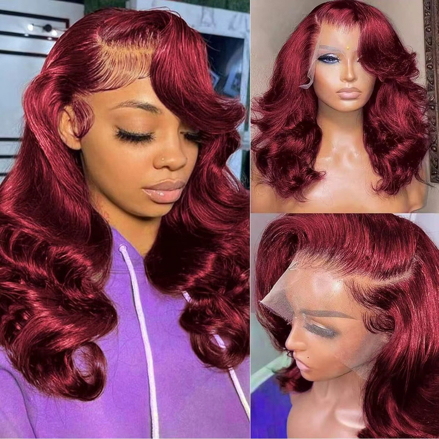 Happy Monday Bob-Perücke, Body Wave, Echthaar, Burgunderrot - Bild 2