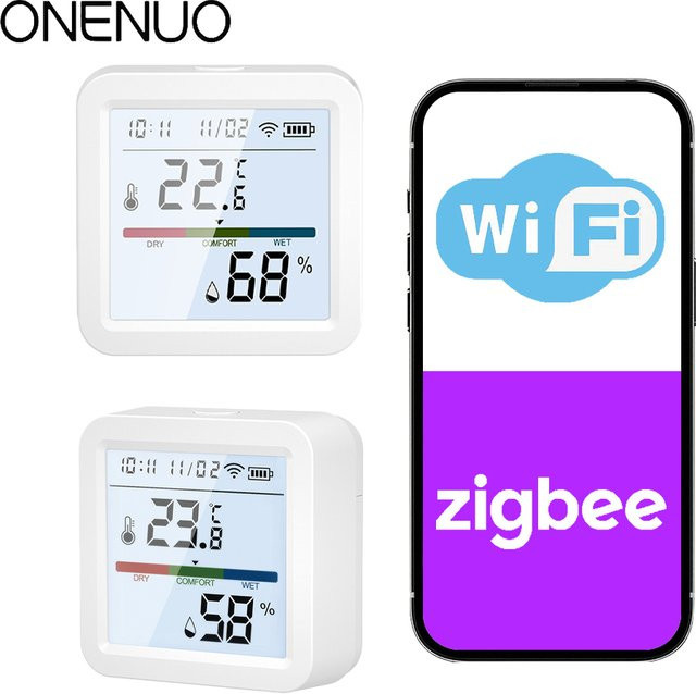 Tuya Smart Temperatur und Feuchtigkeit Sensor mit Hintergrundbeleuchtung, WIFI oder Zigbee Hygrometer Thermometer in Weiß, App-Steuerung für Alexa und Google Home - Bild 1