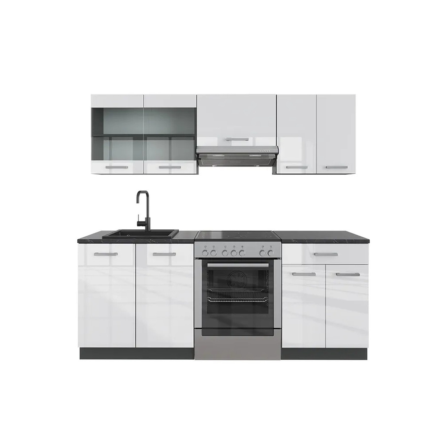 Vicco R-Line Küchenzeile Weiß Hochglanz und Anthrazit, Breite: 200 cm - Bild 2