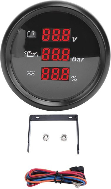 DIYelecs Digitales Spannungs-Öldruck-Wasserstandsmessgerät mit roter Hintergrundbeleuchtung und schwarzem Gehäuse, 52mm, Schwarz - Bild 1