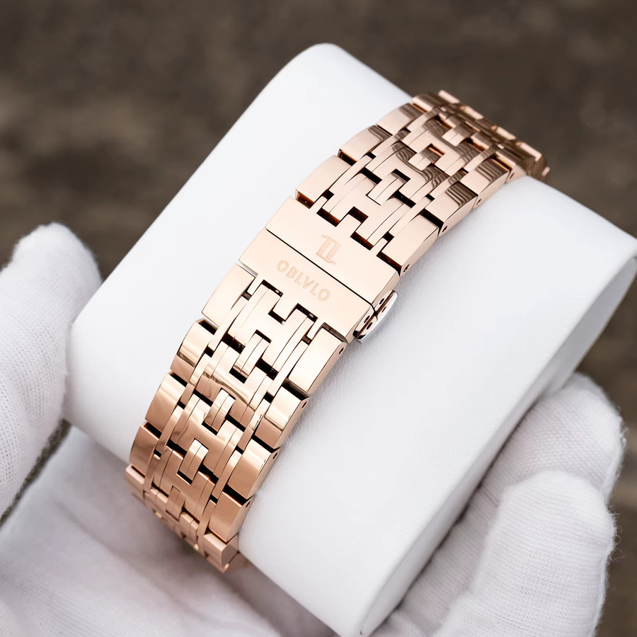 OBLVLO Armbanduhr Mechanisch, Mondphase, Edelstahl, Roségold, Herren - Bild 5