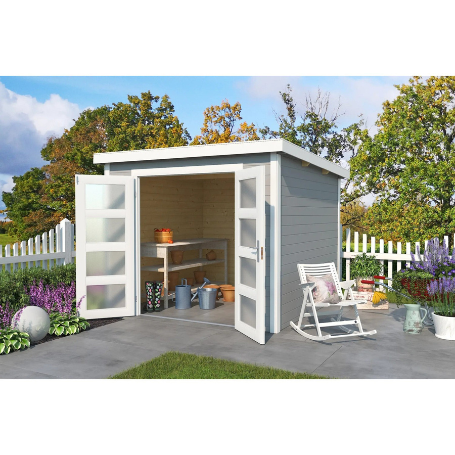 Lasita Gartenhaus Zambezi 3 aus Holz mit Flachdach in Lichtgrau B/H/T: 250 x 210,9 x 200 cm - Bild 2