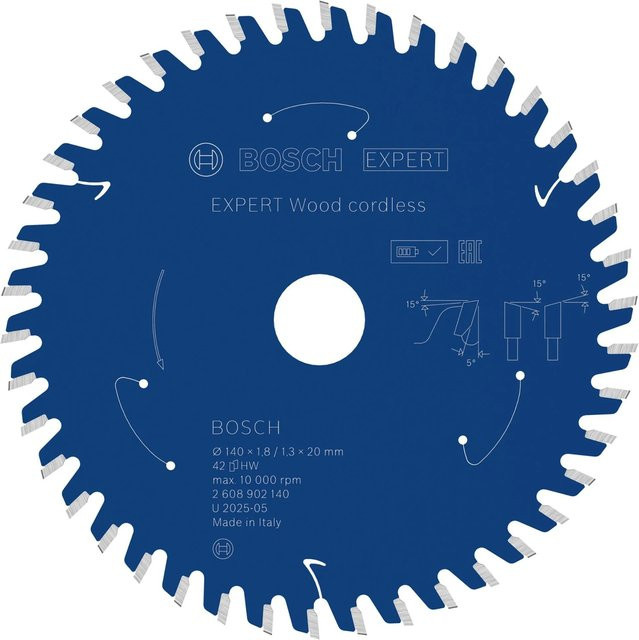 Bosch Expert Wood Cordless Kreissägeblatt mit Carbide-Spitzen in Blau, Durchmesser: 195,0 mm - Bild 1