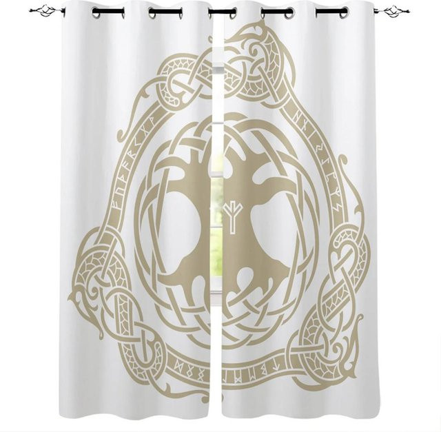 Dekorative Vorhänge mit 3D Viking Wolf Totem Motiv von A Family Of Home Textiles in Schwarz und Weiß, halbtransparent mit Ösen, Höhe: 270 cm, Breite: 240 cm - Bild 1