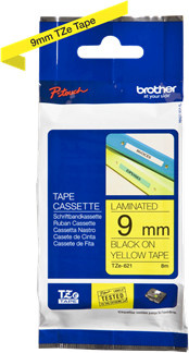 Brother TZe-621 Schriftbandkassette für P-touch, Farbe: Gelb, Schriftfarbe: Schwarz, Breite: 9 mm, Länge: 8 m - Bild 1
