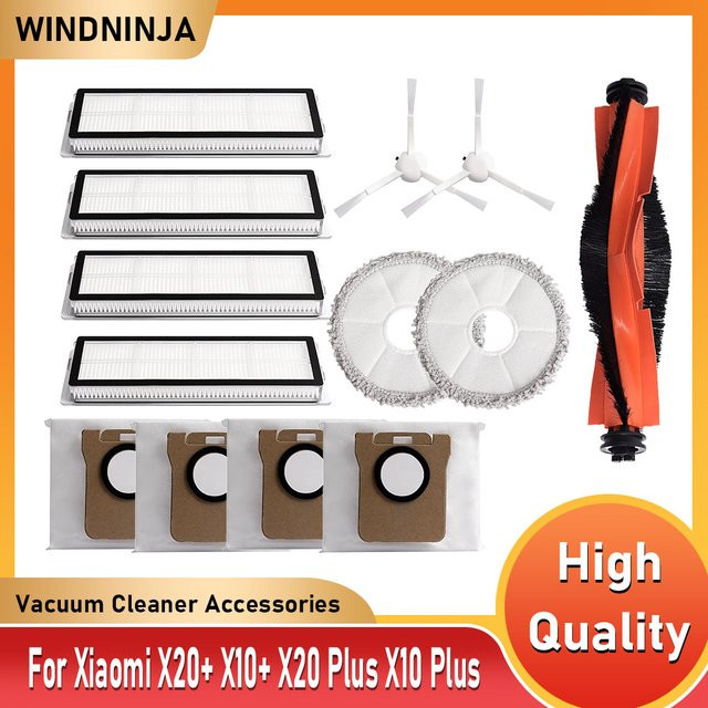 WINDNINJA Zubehör-Set für Xiaomi Roboter Vakuum X20 Plus und X10 Plus mit Mopptüchern, Staubbeuteln, Rollern, Seitenbürsten und HEPA-Filtern in Multicolour - Bild 1