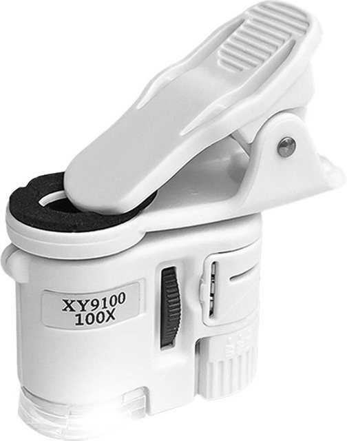 Universal Mikroskop mit 100x Vergrößerung und Handy-Clip, Clip-Typ mit eingebautem LED-Licht und UV-Funktion, Farbe: Weiß - Bild 1