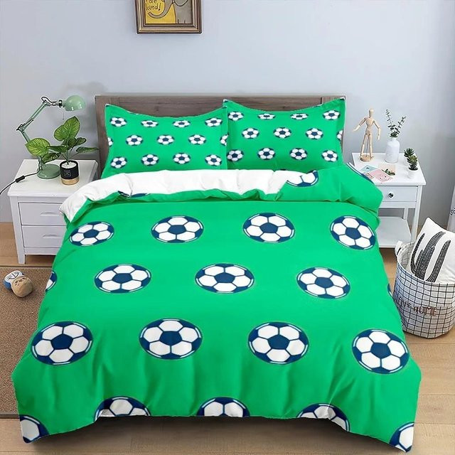 JMG Household Supplies Fußball 3D Bettwäscheset aus Mikrofaser in Grün mit Bettbezug und Kissenbezügen, B/H: 240 x 210 cm - Bild 1