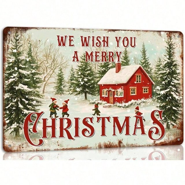 CIFBUY Metallblechschild We You A Merry Christmas Vintage Wandkunst Dekoration Mehrfarbig - Bild 1