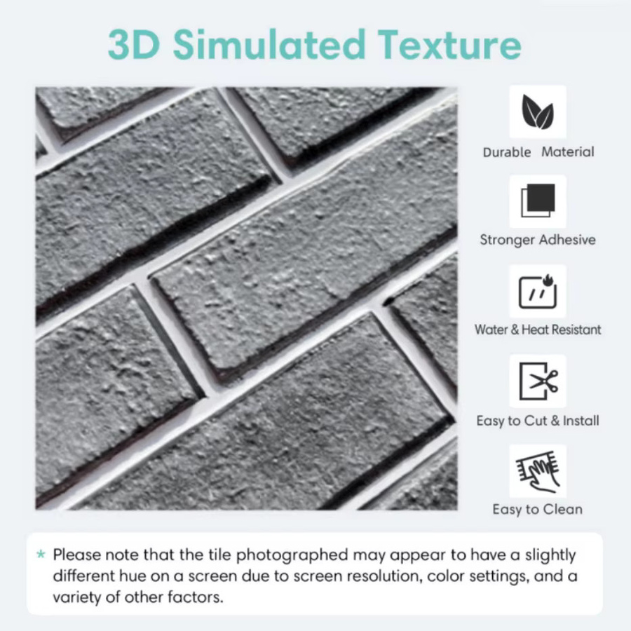 COMMOMY 3D Wandpaneele in Ziegeloptik selbstklebend, Grau, 1 bis 10 Stück - Bild 3