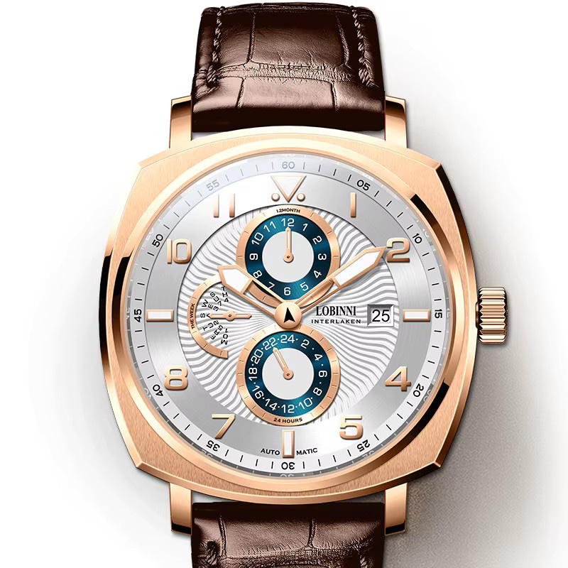 LOBINNI Armbanduhr Automatik, Edelstahl, Roségold, Leder, Herren - Bild 2
