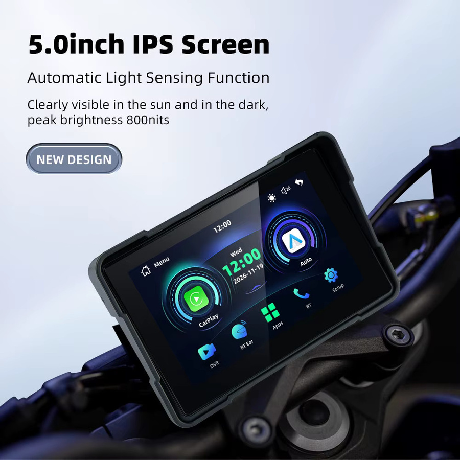 EKIY Tragbares 5 Zoll Motorrad-Navigationssystem mit Carplay und Android Auto, Wasserdichtes Moto GPS mit Bluetooth in Schwarz - Bild 3