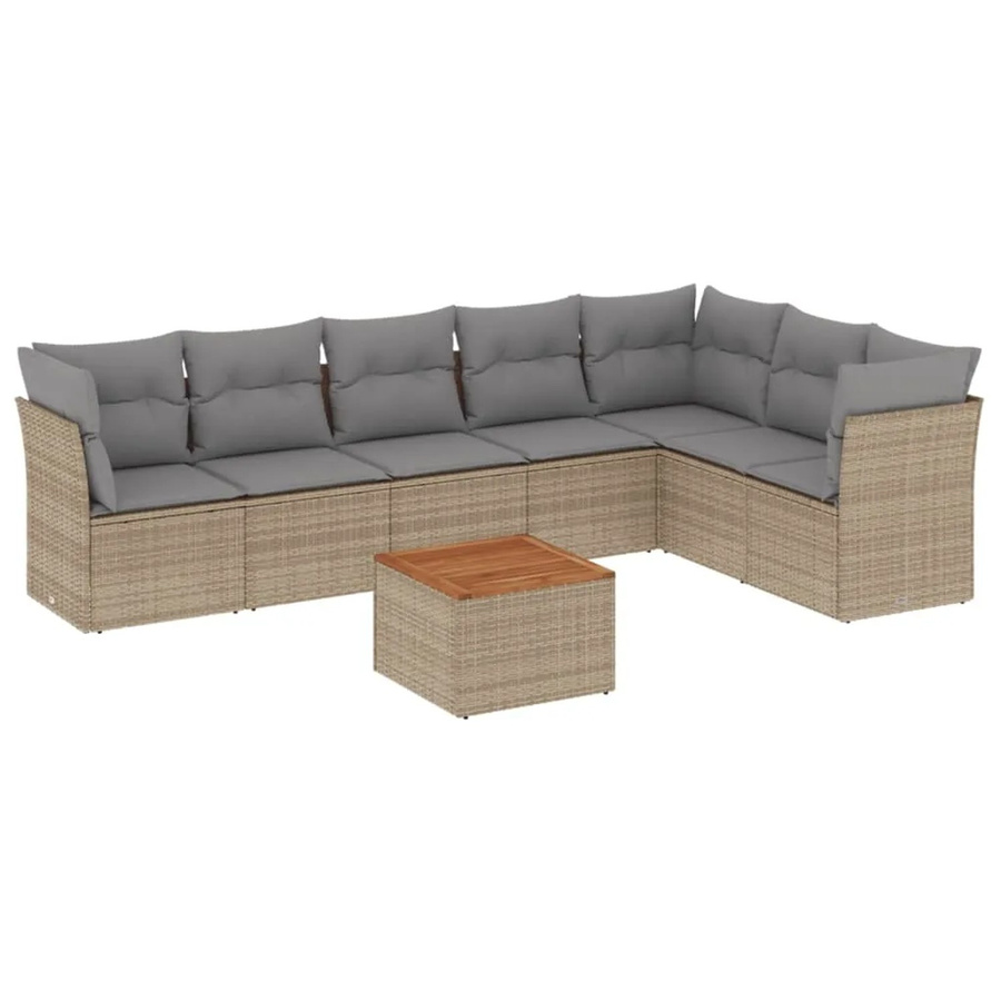 vidaXL 8-teilige Garten-Sofagarnitur in L-Form aus Poly-Rattan und Akazienholz in Beige mit Kissen und Stauraum - Bild 2