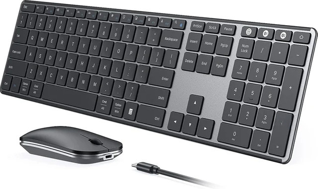Seenda Wireless Bluetooth Tastatur und Maus Set, aufladbares Slim Combo für Windows und MacBook, Schwarz/Grau - Bild 1