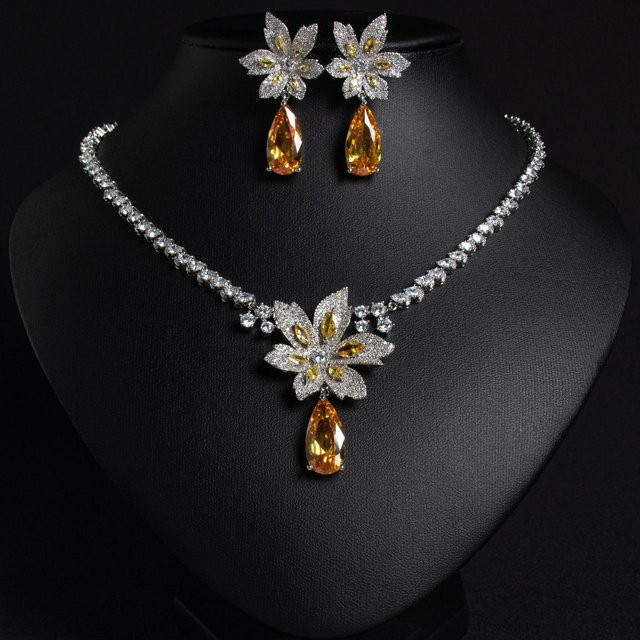 YIRAN Schmuck-Set, Schmetterling Tropfen Anhänger Halskette Ohrring, Kupfer, Schwarz, Zirkonia, Damen - Bild 1