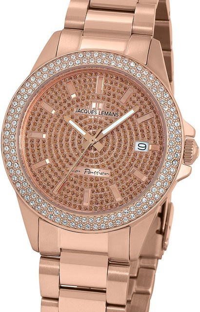 Jacques Lemans Damenuhr, Quarz, Edelstahl, Roségold, 38 mm, 10 ATM - Bild 1