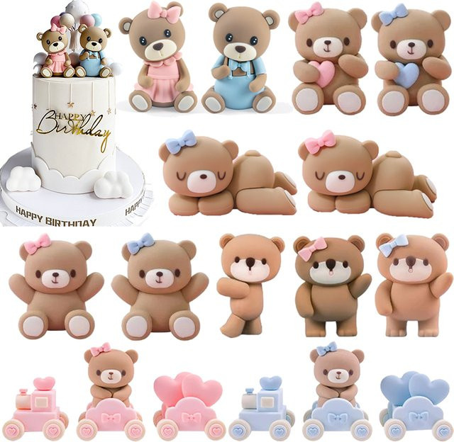 3D Bär Kuchen Topper in Rosa und Blau für Geburtstag, Baby Shower oder Gender Reveal Dekoration - Bild 1