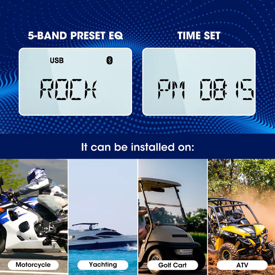 AKAMATE Wasserdichtes Bluetooth Marine-Bootsradio mit FM-AM-Antenne und Media-Player für Wohnmobil, ATV und UTV - Bild 3