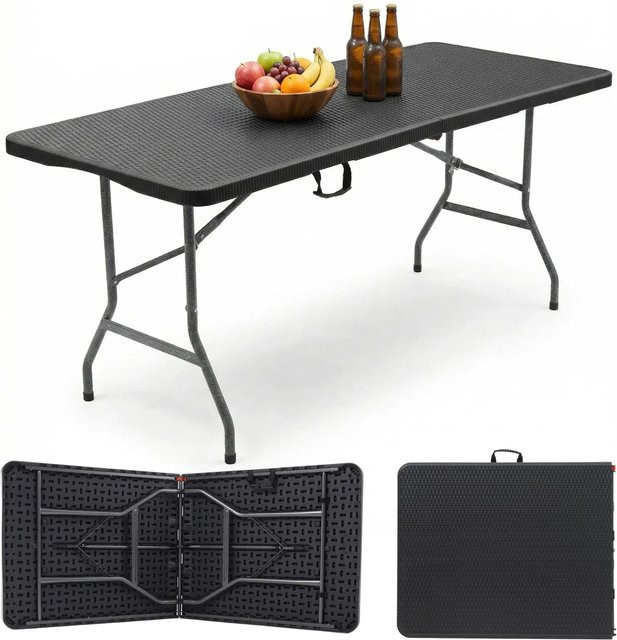 Sekey Klapptisch Campingtisch in Schwarz mit Rattanoptik aus Kunststoff und Stahl, Breite: 150 cm, Höhe: 74 cm, Tiefe: 74 cm - Bild 1