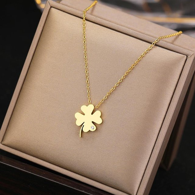 Lucky Star Jewelry Halskette Edelstahl, Vierblättriges Kleeblatt, Zirkonia, Beige - Bild 1