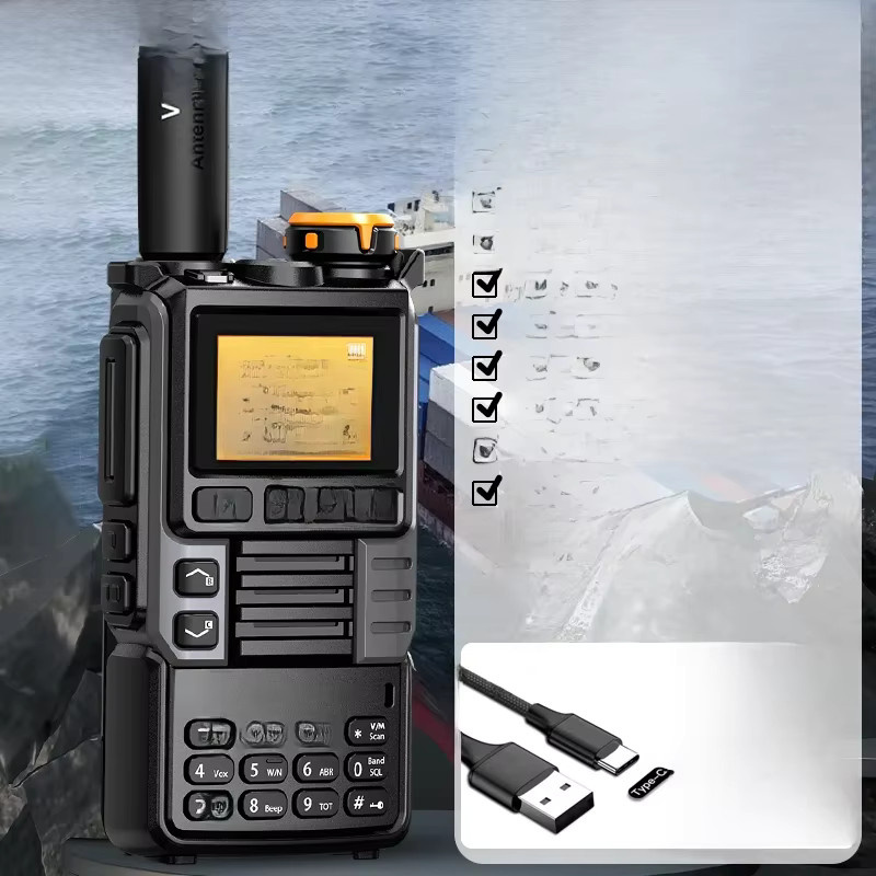 Quan Sheng UV-K6 Walkie Talkie mit 5W Leistung, Airband, UHF/VHF, USB-C Ladung und Scrambler in Schwarz oder Grau - Bild 1