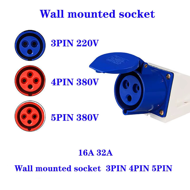 Wasserdichter IP44 Industrie-Stecker und -Buchse für die Wandmontage, elektrischer Anschluss 3-polig bis 5-polig, 16A/32A - Bild 3
