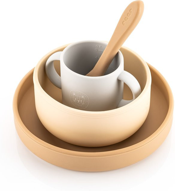 REER Silikon-Geschirrset 4-teilig in Beige, BPA-frei, mikrowellen- und spülmaschinenfest - Bild 1
