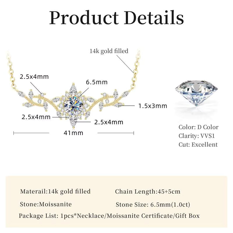 Lnngy Halskette, Moissanit, 14 Karat Gold gefüllt, Damen - Bild 2