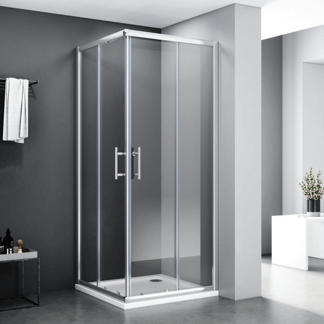 SONNI Duschkabine Eckeinstieg mit Schiebetür, Glas transparent, Farbe Silber, Breite: 70-120 cm, Höhe: 195 cm - Bild 1