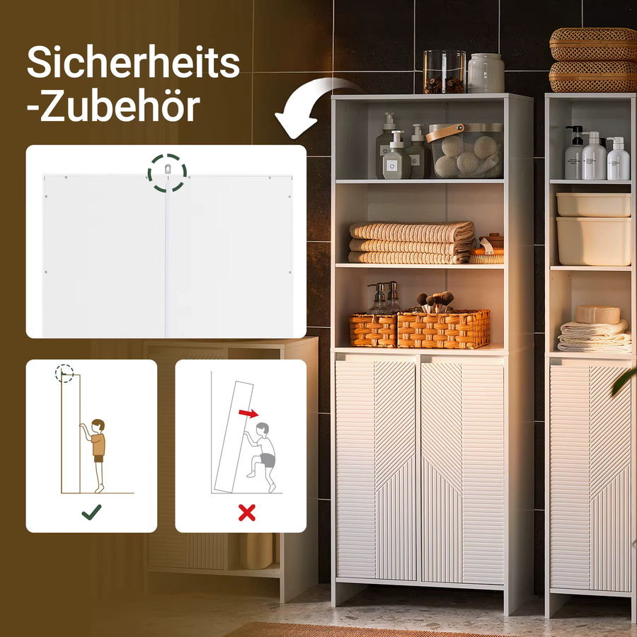 SoBuy BZR155-W Schmaler Badezimmerschrank Weiß mit Wäschesack, Bad Hochschrank mit Türen und Regalfächern, B/T/H: 60 x 32,4 x 171 cm - Bild 3