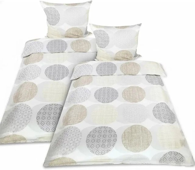 Beautissu Biber Bettwäsche Josi 4-teilig aus Baumwolle in Beige und Weiß mit grafischem Design, B/H: 135 x 200 cm und 80 x 80 cm - Bild 1