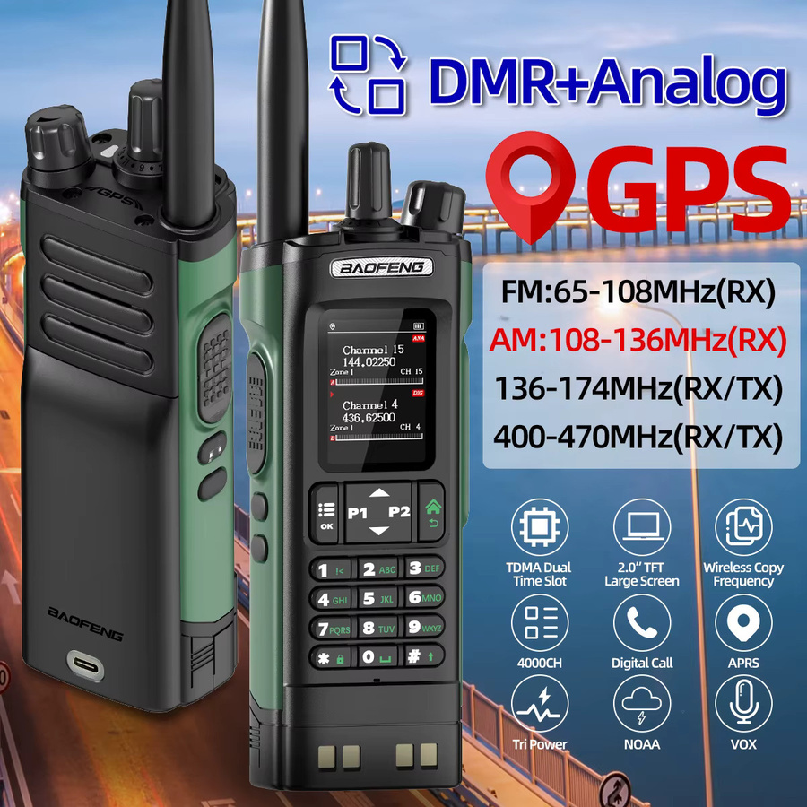Baofeng DMR DM-32 Digitales Walkie-Talkie mit GPS, Dual Mode Analog/TDMA, AM/FM und APRS in Schwarz - Bild 2