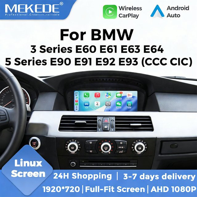 MEKEDE Linux QLED Touchscreen Infotainment-System mit kabellosem CarPlay und Android Auto für BMW E60 E61 E63 E64 E90 E91 E92 E93, 9,3 Zoll, Schwarz - Bild 1
