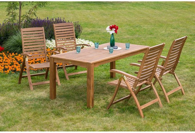 Merxx Gartenmöbel-Set Paraiba 5-tlg. aus Akazien-Holz und Stahl in Braun, Tisch B: 185 cm, T: 90 cm - Bild 1