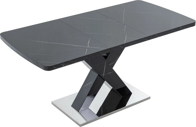 okwish Esstisch rechteckig ausziehbar mit X-förmigen Tischbeinen in Schwarz und Weiß, B/T: 160 x 80 cm - Bild 1